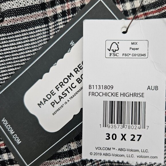 Y2K Volcom Frochickie Pants Women 30x27 Gray Plaid High Rise Ankle Fit NWT - Picture 6 of 8